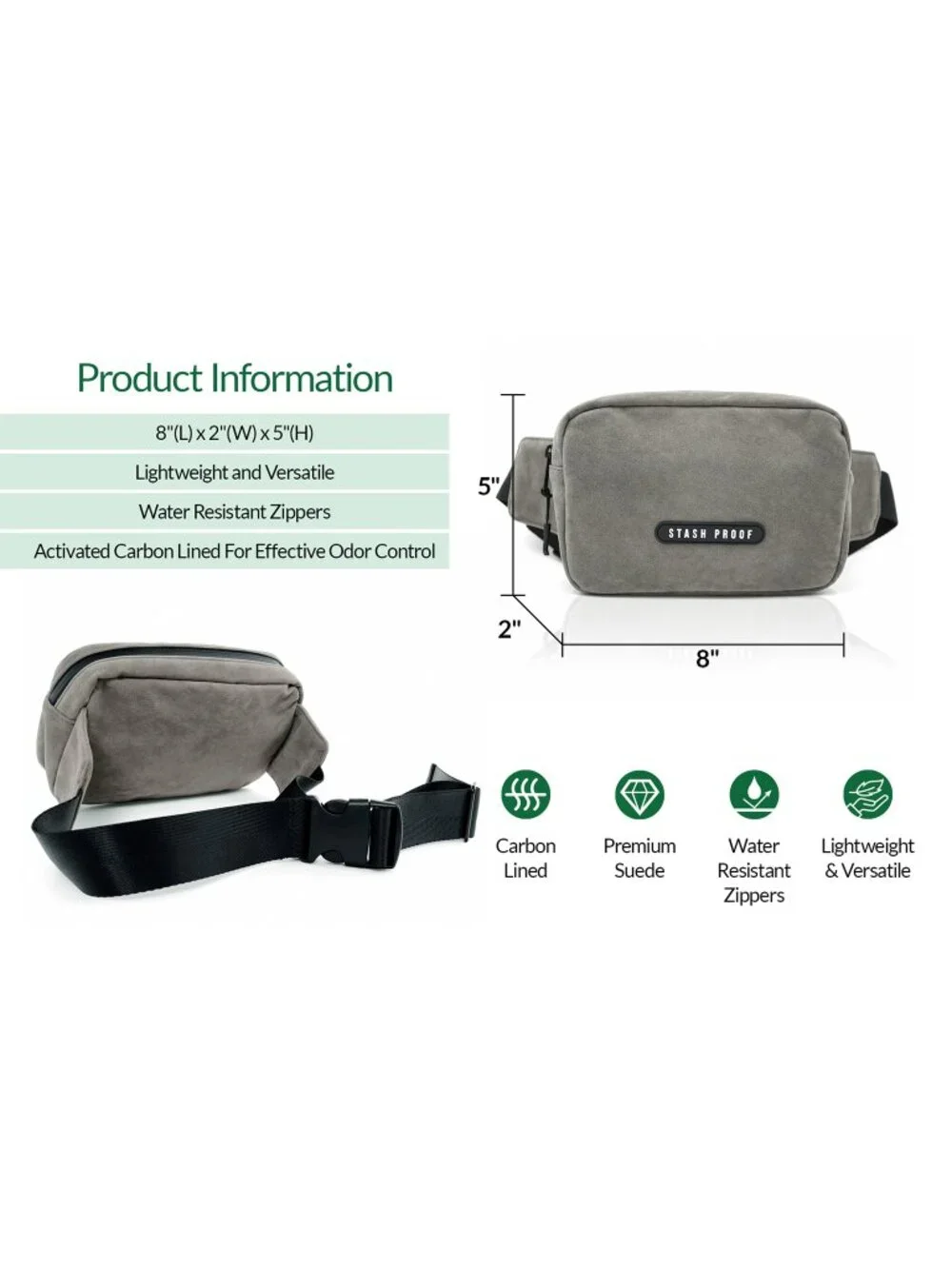 Stash Proof Odor Resistant Shadow Unisex Fanny Pack Belt Bag for Gym, Outdoor